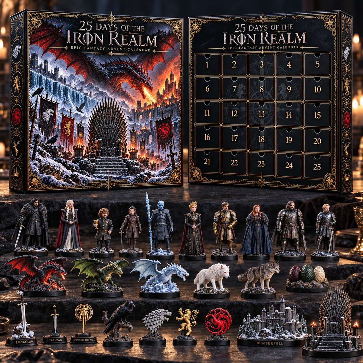 All 25 collectible miniatures from the Iron Realm advent calendar