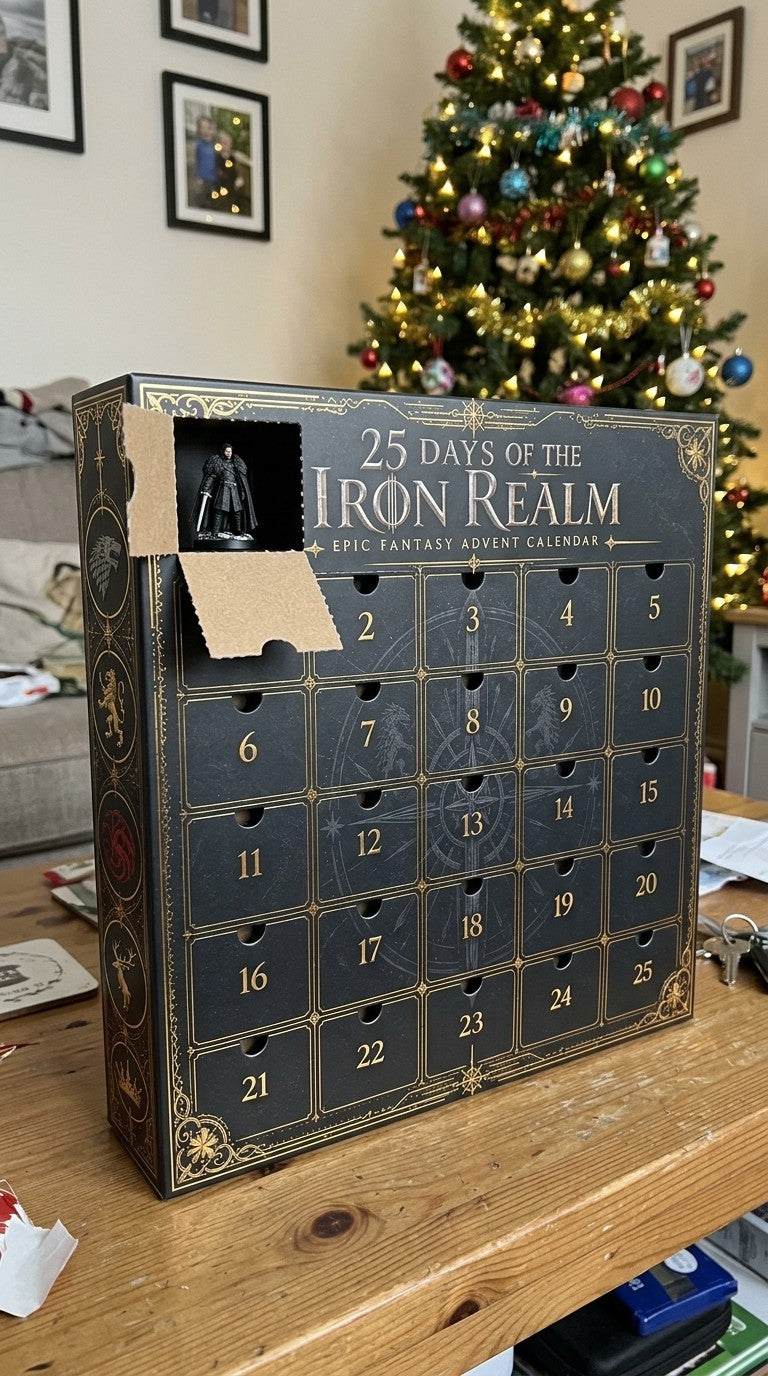 Opening a door of the advent calendar to reveal a miniature