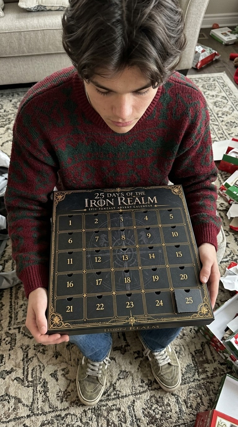 Advent calendar with numbered doors held in hands